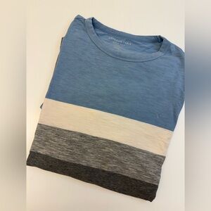 T346- American Eagle Outfitters Men's Blue, Cream, and Gray Tee